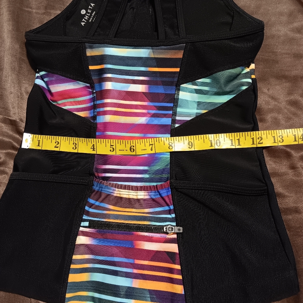 ATHLETA Tankini Top Swim Out Open Back SzXXS Rainbow Stripe Mesh Performance - Picture 11 of 13